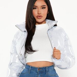 Fashion Nova Glossy White Puffer Jacket